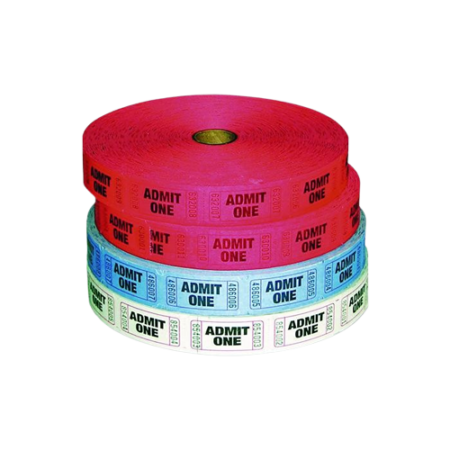 Admit-One Ticket Multi-Pack, 2 Red, 1 Blue, 1 White, 2,000/Roll