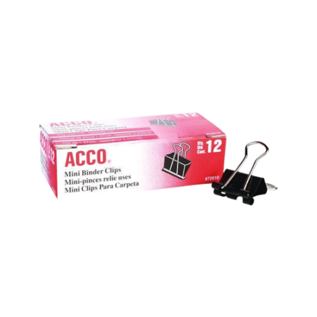 Binder Clips, Mini, 0.25" Capacity, Black/Silver, Dozen