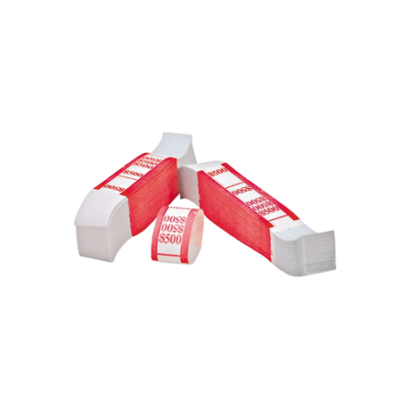 Color-Coded Kraft Currency Straps, Self-Adhesive, Fives