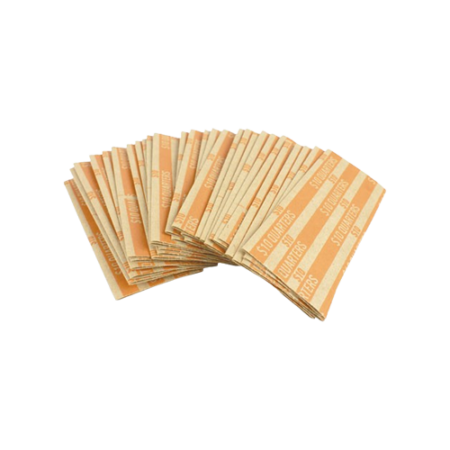 Flat Tubular Coin Wrap, Quarters, Orange/White, 1,000/Box