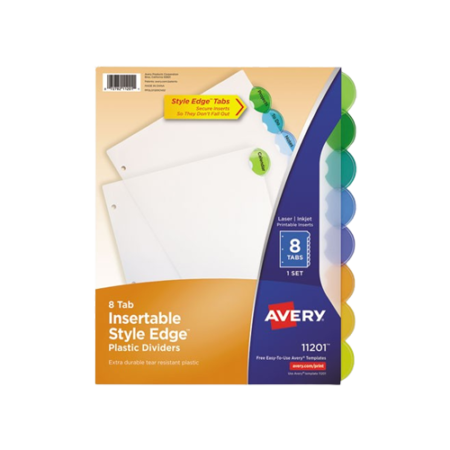 Insertable Style Edge Tab Plastic Dividers, 8-Tab, 11 x 8.5, Translucent, 1 Set