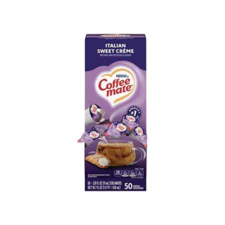 Liquid Coffee Creamer, Italian Sweet Cream, 0.38 oz Mini Cups, 50/Box
