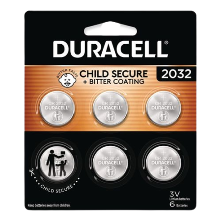 Lithium Coin Batteries With Bitterant, 2032, 6/Pack
