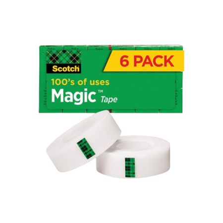 Magic Tape Refill, 1" Core, 0.75" x 36 yds, Clear, 6/Pack