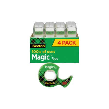 Magic Tape in Handheld Dispenser, 1" Core, 0.75" x 25 ft, Clear, 4/Pack