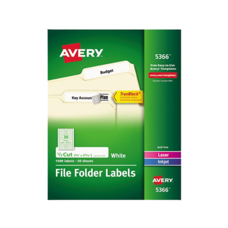 Permanent TrueBlock File Folder Labels with Sure-Feed Technology
