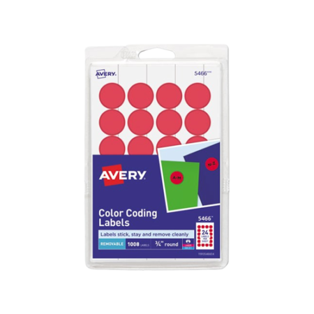 Printable Self-Adhesive Removable Color-Coding Labels, 0.75" dia, Red