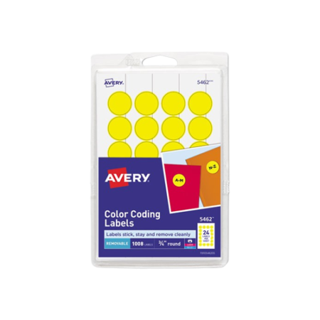 Printable Self-Adhesive Removable Color-Coding Labels, 0.75" dia, Yellow