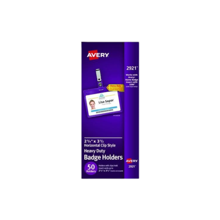 Secure Top Clip-Style Badge Holders, Horizontal, 2 1/4 x 3 1/2, Clear, 50/Box