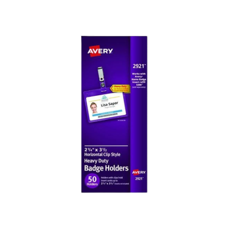 Secure Top Hanging-Style Badge Holders, Horizontal, 4w x 3h, Clear, 100/Box