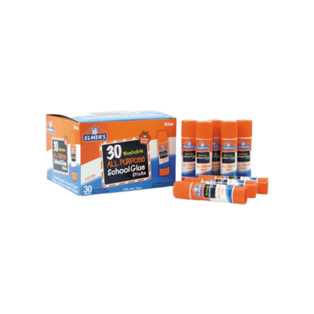 Washable School Glue Sticks, 0.24 oz, Applies and Dries Clear, 30/Box
